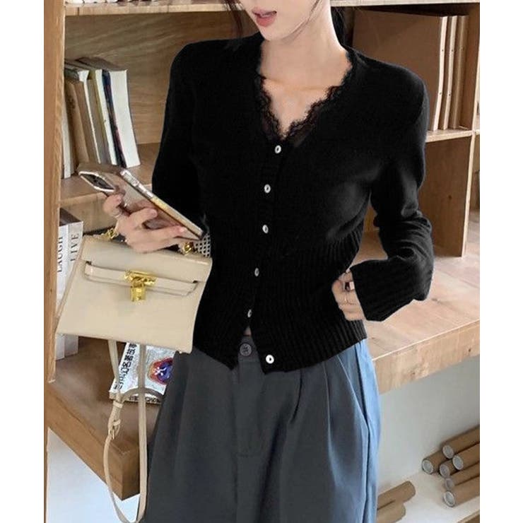 レディース上品ウエストシェイプ長袖トップス 前開きニットセーターコンパクト丈大人… | SUNSHINE CLOSET | 詳細画像8 