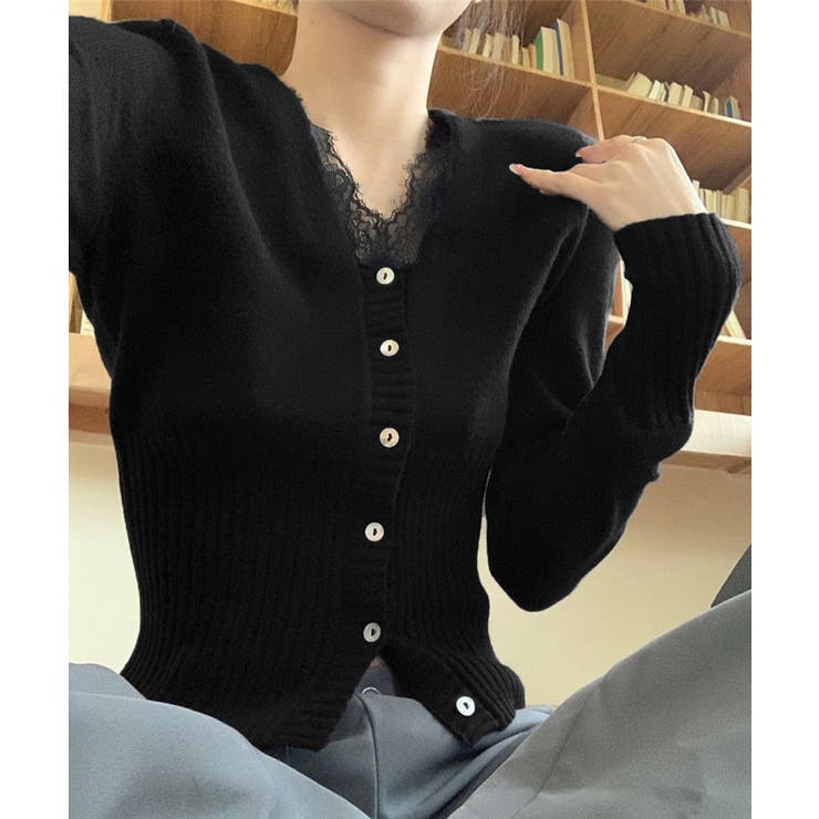 レディース上品ウエストシェイプ長袖トップス 前開きニットセーターコンパクト丈大人… | SUNSHINE CLOSET | 詳細画像9 