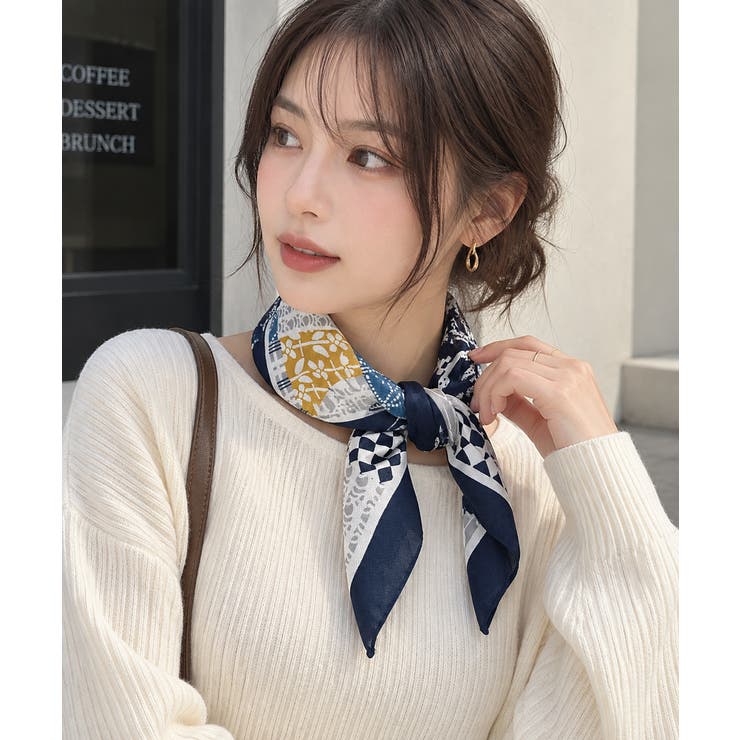 レトロ総柄スクエア型首巻きスカーフ マルチクロス 韓国風 | SUNSHINE CLOSET | 詳細画像10 