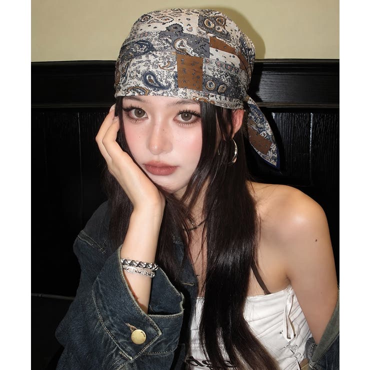 レトロ総柄スクエア型首巻きスカーフ マルチクロス 韓国風 | SUNSHINE CLOSET | 詳細画像13 