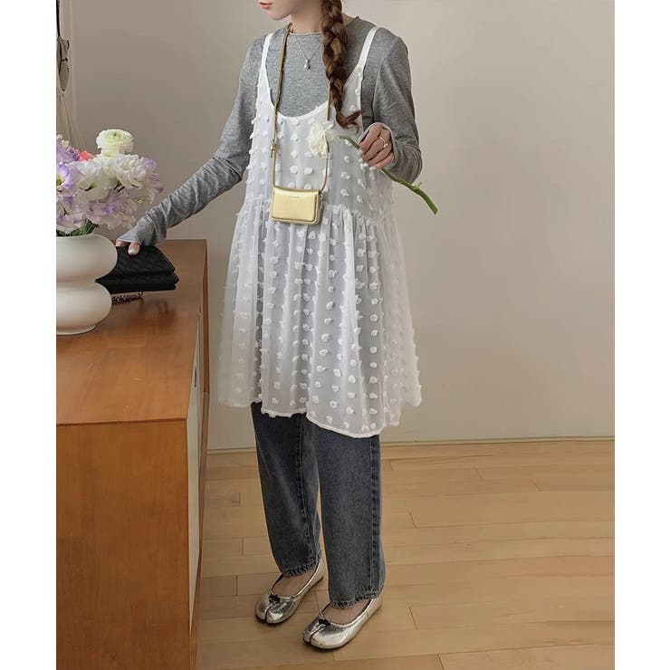 シアーロングキャミソールレディース レイヤード重ね着コーデ ギャザーキャミ | SUNSHINE CLOSET | 詳細画像8 