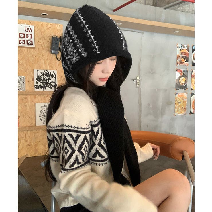 ノルディック柄バラクラバ レトロジャガード柄可愛いニット帽 韓国風暖かい | SUNSHINE CLOSET | 詳細画像5 