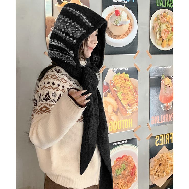ノルディック柄バラクラバ レトロジャガード柄可愛いニット帽 韓国風暖かい | SUNSHINE CLOSET | 詳細画像6 