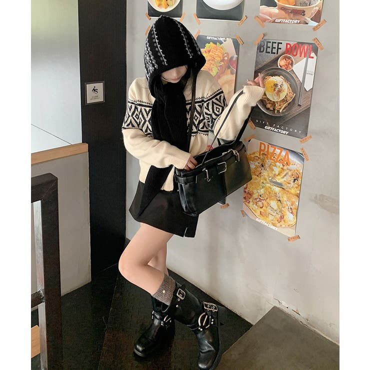 ノルディック柄バラクラバ レトロジャガード柄可愛いニット帽 韓国風暖かい | SUNSHINE CLOSET | 詳細画像7 