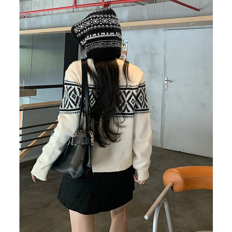 ノルディック柄バラクラバ レトロジャガード柄可愛いニット帽 韓国風暖かい | SUNSHINE CLOSET | 詳細画像9 