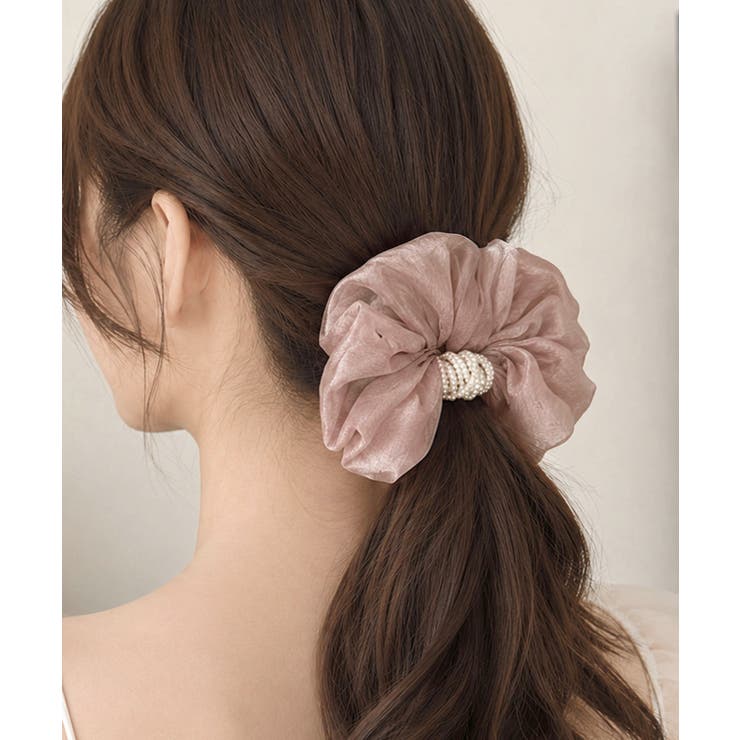 パールシュシュきれいめ上品 大ぶりシアーシュシュ大きめ フェミニンヘアゴム韓国風 | SUNSHINE CLOSET | 詳細画像1 