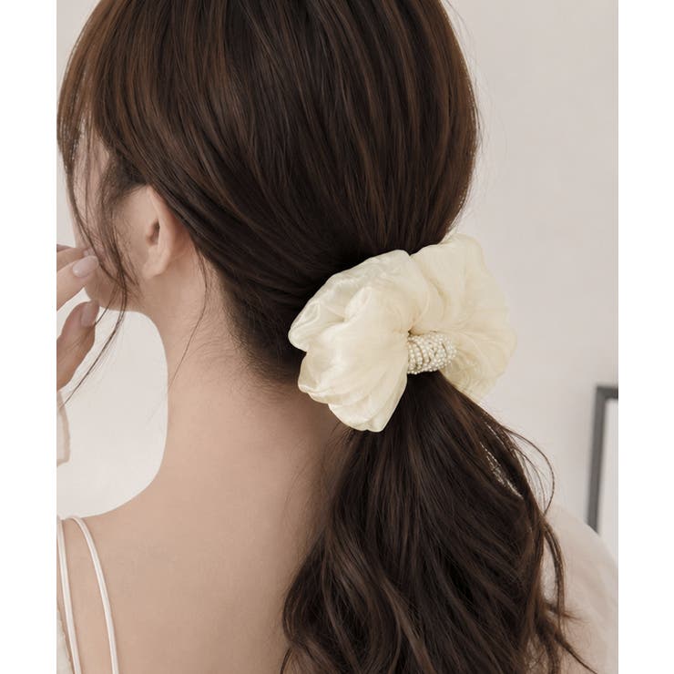 パールシュシュきれいめ上品 大ぶりシアーシュシュ大きめ フェミニンヘアゴム韓国風 | SUNSHINE CLOSET | 詳細画像5 