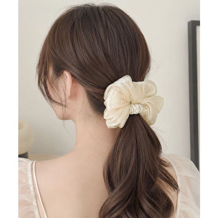 パールシュシュきれいめ上品 大ぶりシアーシュシュ大きめ フェミニンヘアゴム韓国風 | SUNSHINE CLOSET | 詳細画像6 