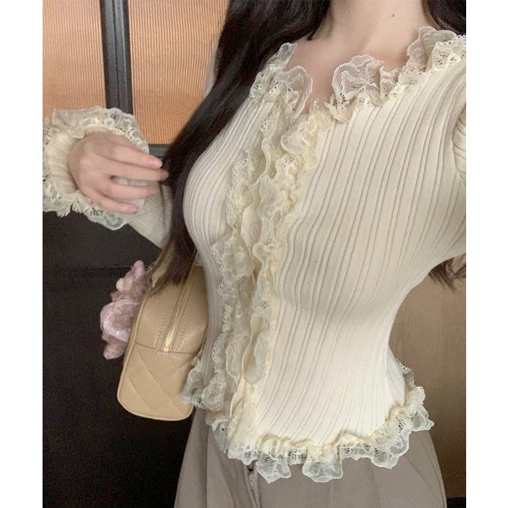 レディース華やかラッフル前開きニットトップスコンパクト丈 大人可愛いセーターショ… | SUNSHINE CLOSET | 詳細画像13 