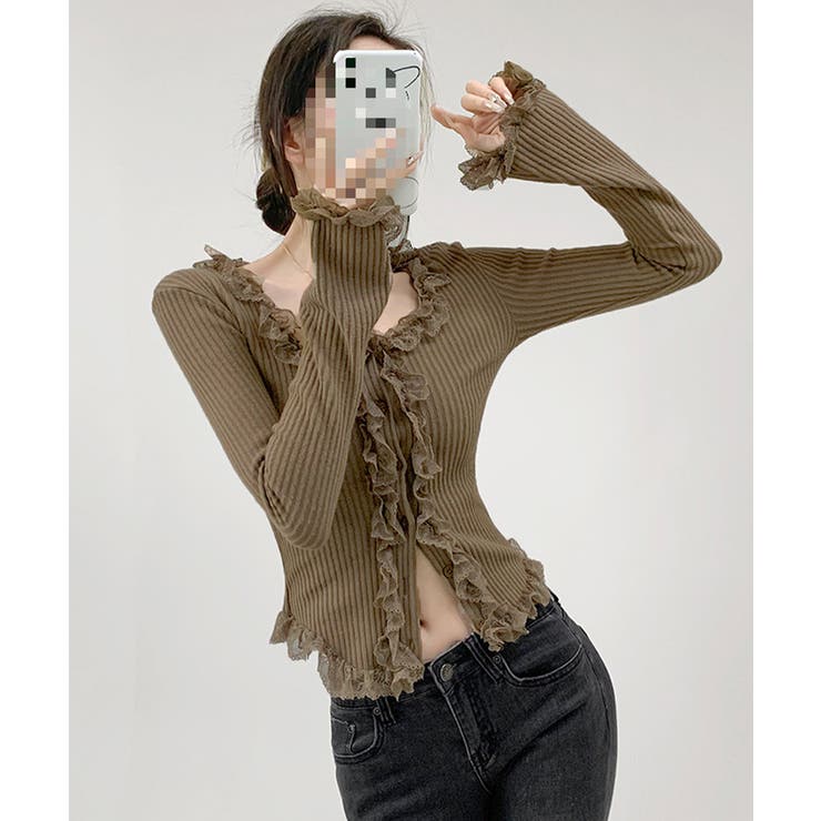 レディース華やかラッフル前開きニットトップスコンパクト丈 大人可愛いセーターショ… | SUNSHINE CLOSET | 詳細画像17 