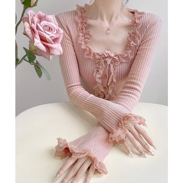 レディース華やかラッフル前開きニットトップスコンパクト丈 大人可愛いセーターショ… | SUNSHINE CLOSET | 詳細画像20 