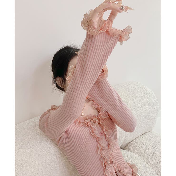 レディース華やかラッフル前開きニットトップスコンパクト丈 大人可愛いセーターショ… | SUNSHINE CLOSET | 詳細画像21 