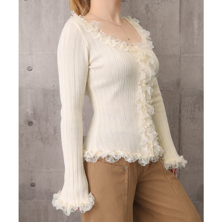 レディース華やかラッフル前開きニットトップスコンパクト丈 大人可愛いセーターショ… | SUNSHINE CLOSET | 詳細画像25 
