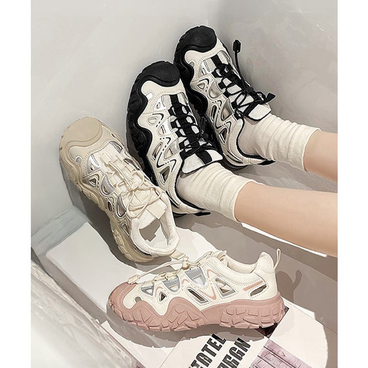 レディース 透かしアウトドアスニーカーボリュームソールストリート靴 メッシュトレ… | SUNSHINE CLOSET | 詳細画像4 