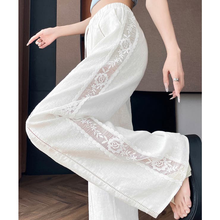 レディース涼しげイージーパンツ レースサイドライン ナチュラルパンツ美脚見え体型… | SUNSHINE CLOSET | 詳細画像1 