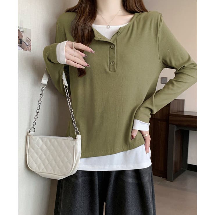 フェイクレイヤードトップス秋服長袖Tシャツレディース大人カジュアル韓国風tops… | SUNSHINE CLOSET | 詳細画像11 