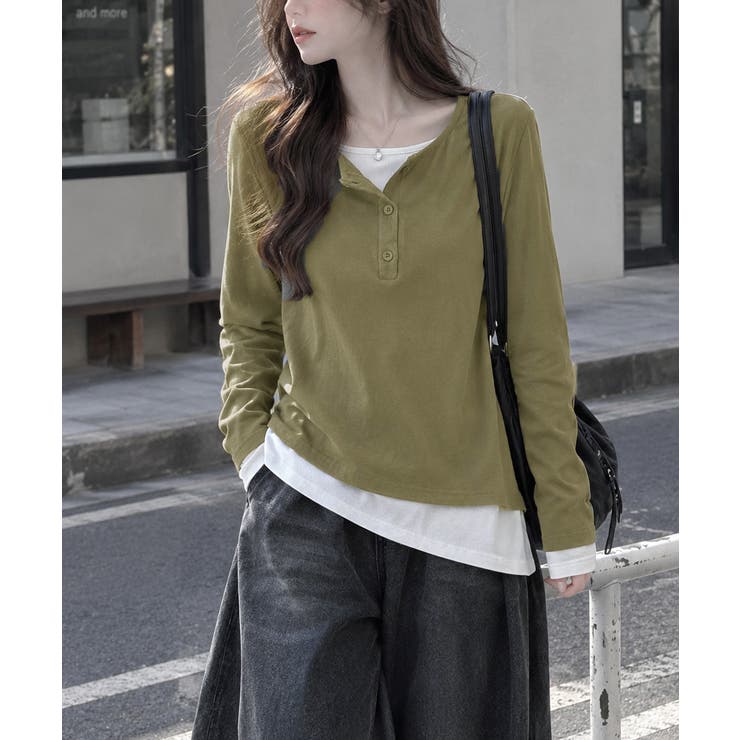 フェイクレイヤードトップス秋服長袖Tシャツレディース大人カジュアル韓国風tops… | SUNSHINE CLOSET | 詳細画像13 