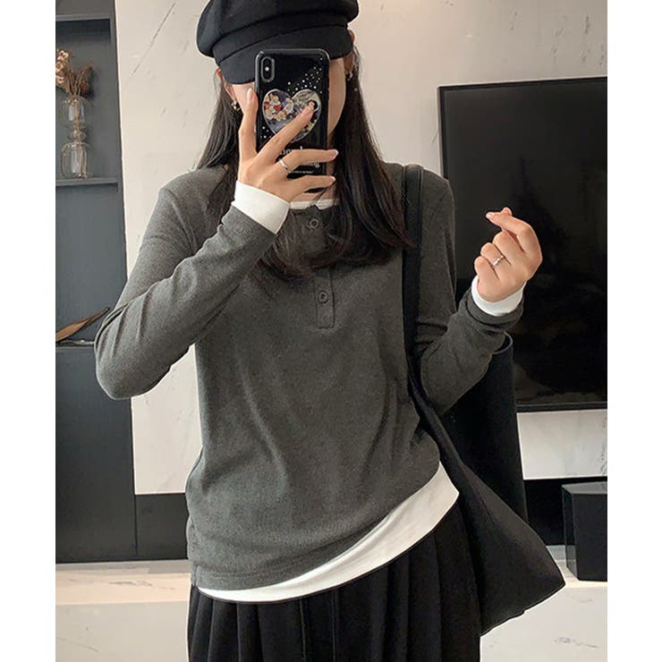 フェイクレイヤードトップス秋服長袖Tシャツレディース大人カジュアル韓国風tops… | SUNSHINE CLOSET | 詳細画像16 