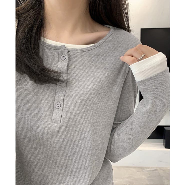 フェイクレイヤードトップス秋服長袖Tシャツレディース大人カジュアル韓国風tops… | SUNSHINE CLOSET | 詳細画像3 