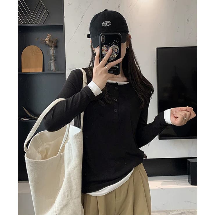 フェイクレイヤードトップス秋服長袖Tシャツレディース大人カジュアル韓国風tops… | SUNSHINE CLOSET | 詳細画像6 