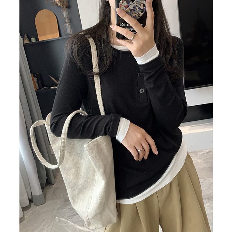 フェイクレイヤードトップス秋服長袖Tシャツレディース大人カジュアル韓国風tops… | SUNSHINE CLOSET | 詳細画像7 