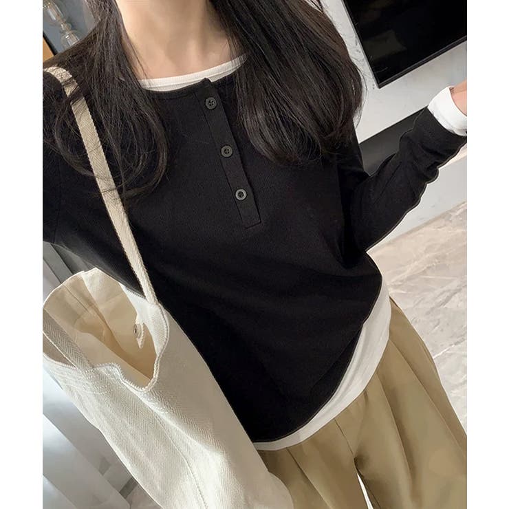 フェイクレイヤードトップス秋服長袖Tシャツレディース大人カジュアル韓国風tops… | SUNSHINE CLOSET | 詳細画像8 