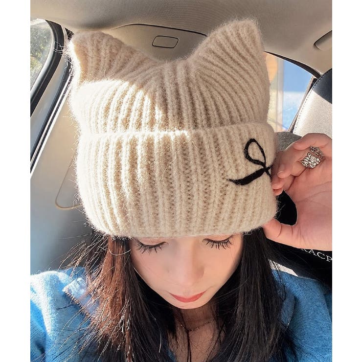 レディース暖かい猫耳ニット帽子 大人可愛い 折り返しニットキャップ | SUNSHINE CLOSET | 詳細画像11 