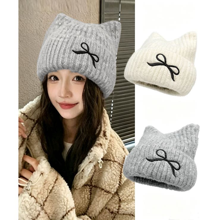レディース暖かい猫耳ニット帽子 大人可愛い 折り返しニットキャップ | SUNSHINE CLOSET | 詳細画像12 