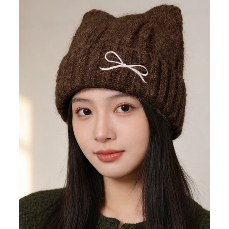 レディース暖かい猫耳ニット帽子 大人可愛い 折り返しニットキャップ | SUNSHINE CLOSET | 詳細画像15 