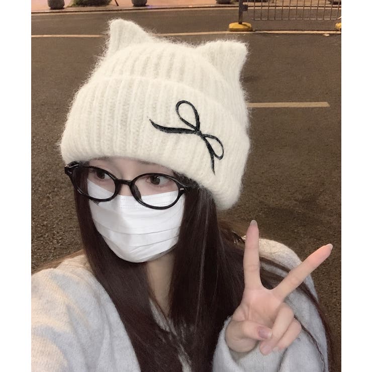 レディース暖かい猫耳ニット帽子 大人可愛い 折り返しニットキャップ | SUNSHINE CLOSET | 詳細画像2 