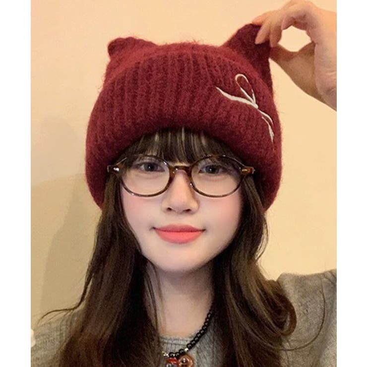 レディース暖かい猫耳ニット帽子 大人可愛い 折り返しニットキャップ | SUNSHINE CLOSET | 詳細画像20 