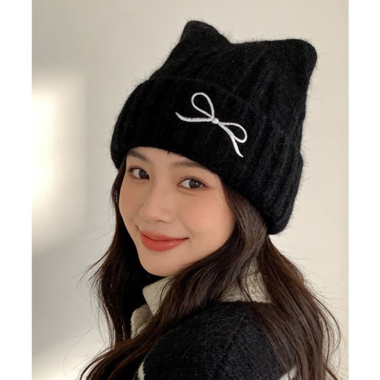 レディース暖かい猫耳ニット帽子 大人可愛い 折り返しニットキャップ | SUNSHINE CLOSET | 詳細画像6 