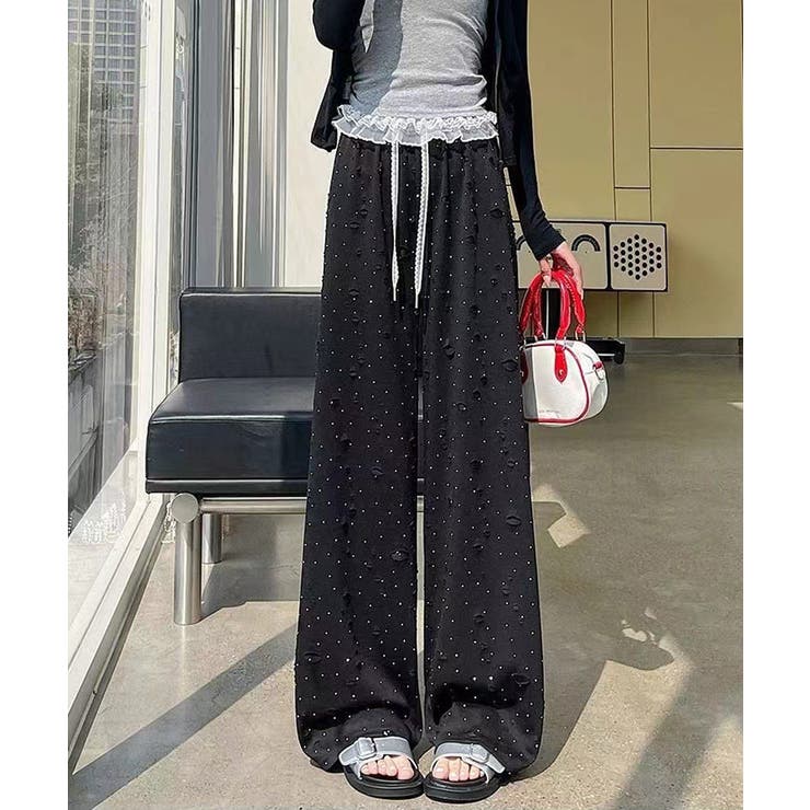 キラキラビジューワイドパンツダメージ加工 | SUNSHINE CLOSET | 詳細画像3 