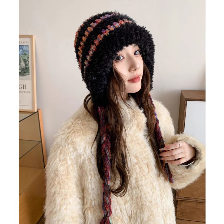 暖かいニット帽ファーキャップもこもこ帽子[品番：AGCW0007467