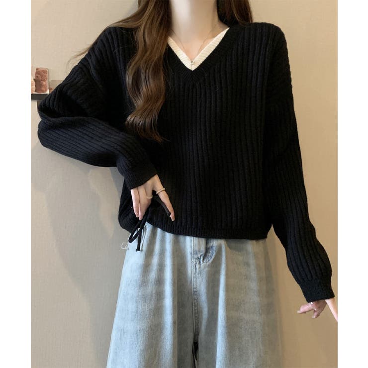 Vネックリブニットトップス 暖かいニット | SUNSHINE CLOSET | 詳細画像6 