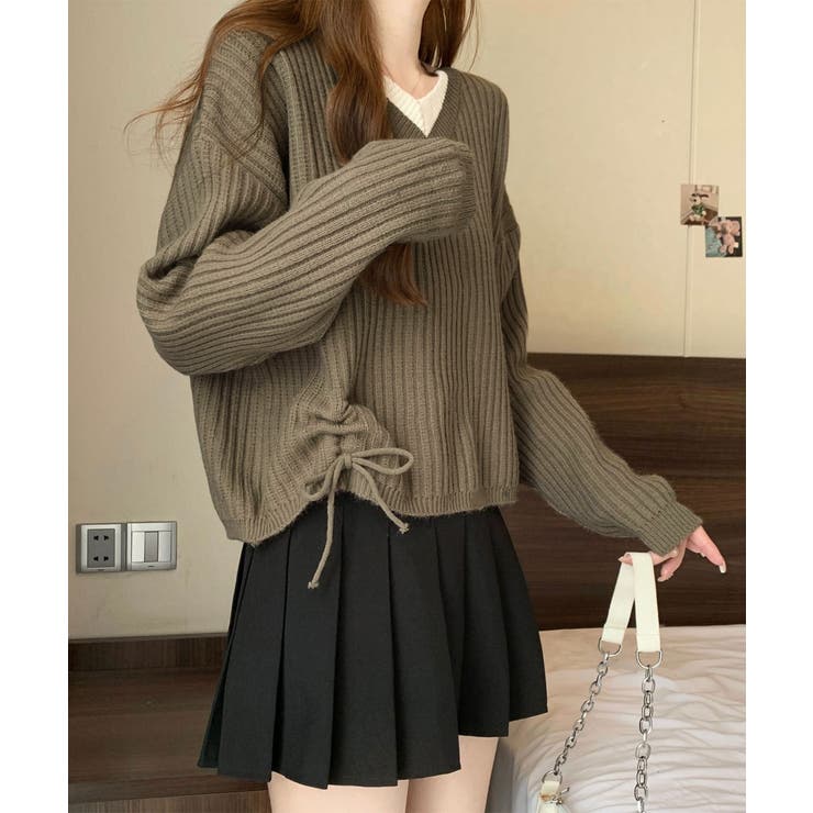 Vネックリブニットトップス 暖かいニット | SUNSHINE CLOSET | 詳細画像9 