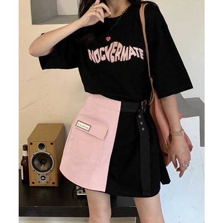 ロゴTシャツワンピース 巻きミニスカート[品番：AGCW0006822