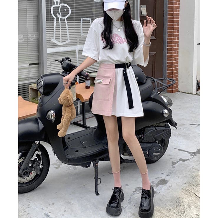 ロゴTシャツワンピース 巻きミニスカート[品番：AGCW0006822