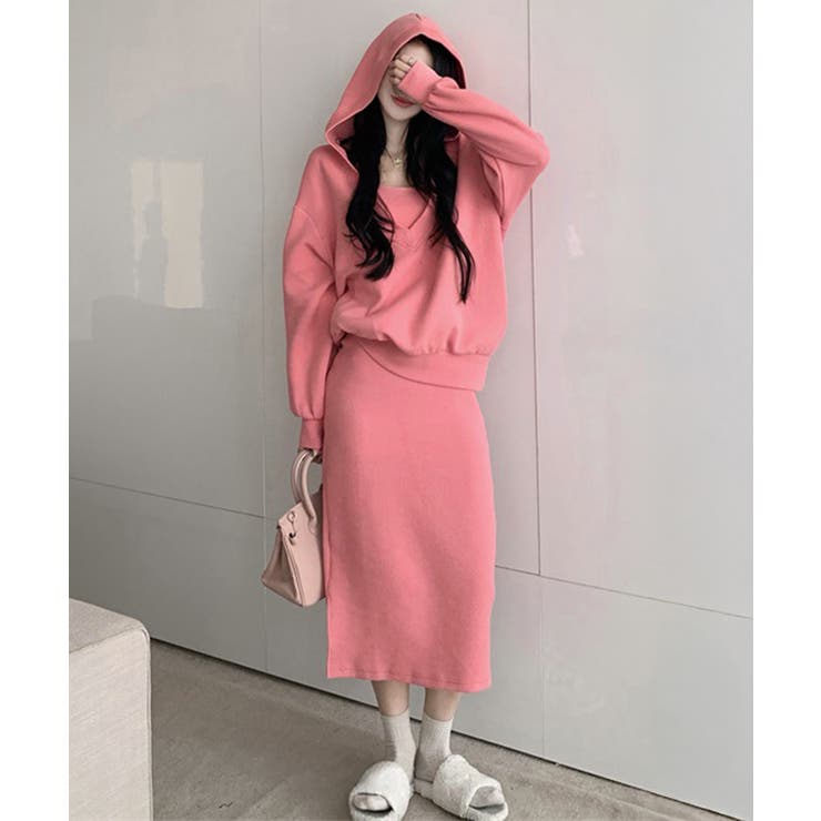 フード付きVネックトレーナーレディースドロップショルダー ホルターネックロングワ… | SUNSHINE CLOSET | 詳細画像1 