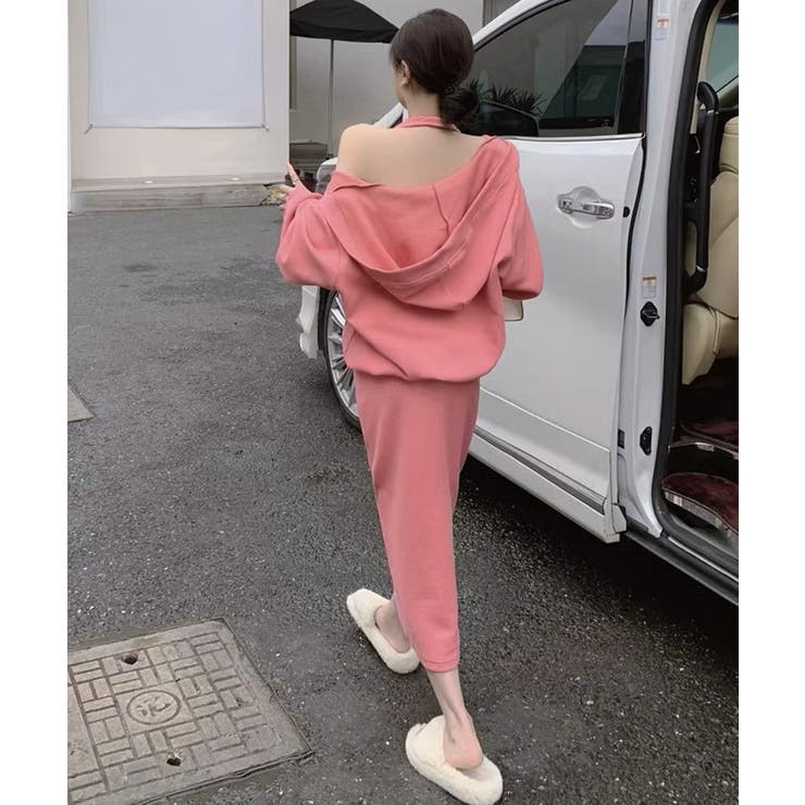 フード付きVネックトレーナーレディースドロップショルダー ホルターネックロングワ… | SUNSHINE CLOSET | 詳細画像10 