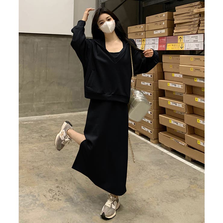 フード付きVネックトレーナーレディースドロップショルダー ホルターネックロングワ… | SUNSHINE CLOSET | 詳細画像7 