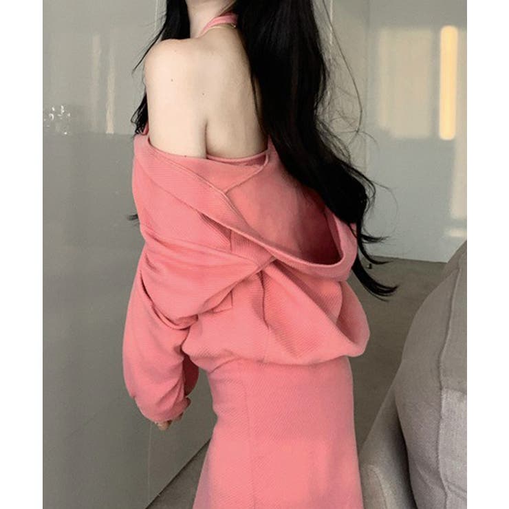 フード付きVネックトレーナーレディースドロップショルダー ホルターネックロングワ… | SUNSHINE CLOSET | 詳細画像9 