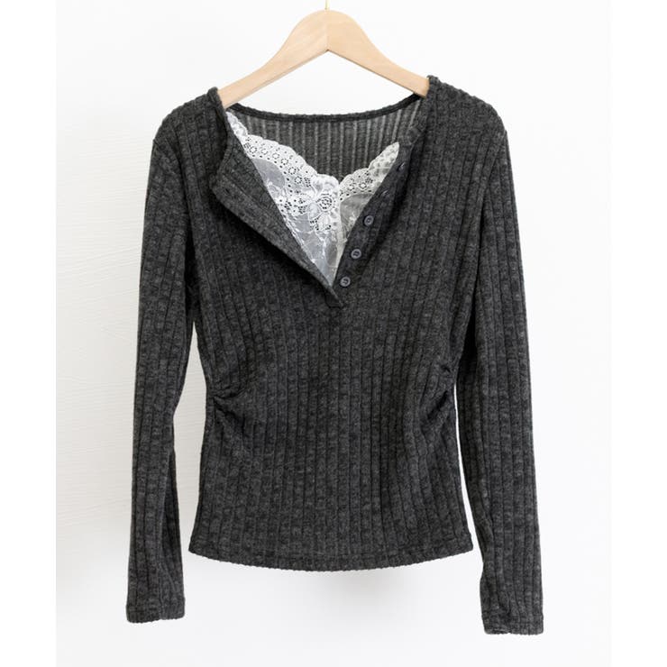 レース付リブニットトップス Vネック長袖 | SUNSHINE CLOSET | 詳細画像13 