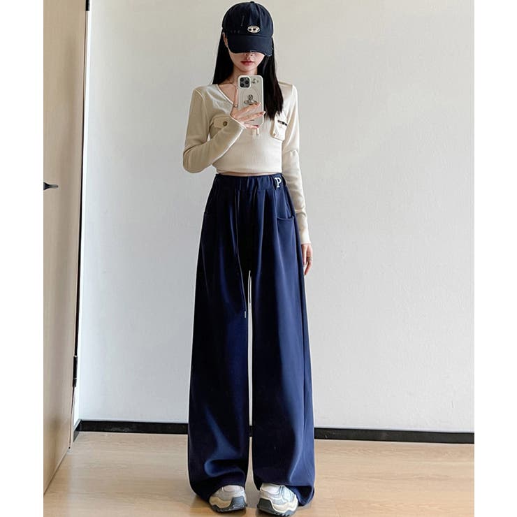 ハイウエストイージーパンツ 着やせボトムス ゆったり韓国風リラックスパンツ | SUNSHINE CLOSET | 詳細画像13 