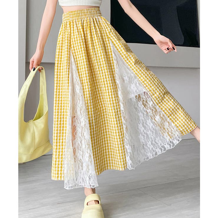 レース切り替え ロングチェック柄スカート | SUNSHINE CLOSET | 詳細画像1 