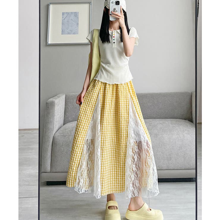 レース切り替え ロングチェック柄スカート | SUNSHINE CLOSET | 詳細画像11 