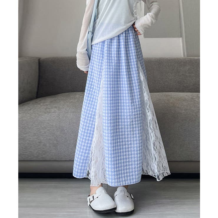 レース切り替え ロングチェック柄スカート | SUNSHINE CLOSET | 詳細画像2 