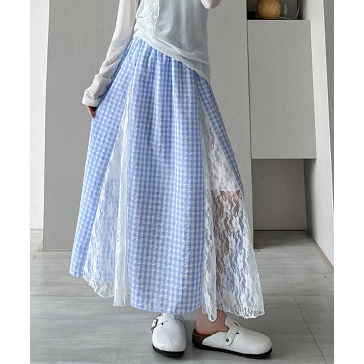 レース切り替え ロングチェック柄スカート | SUNSHINE CLOSET | 詳細画像7 