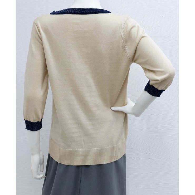 CELFORD【新品未使用品】リボン付きホワイトニットセーター moment+ ニット セーター ラメシャギーリボンジャガードもちもちニット