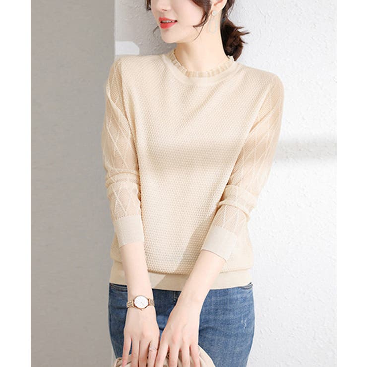 シースルー袖ニット 異素材ニットトップス | SUNSHINE CLOSET | 詳細画像1 